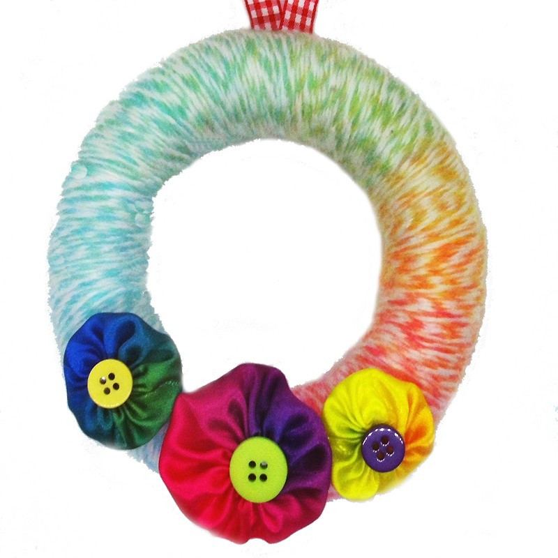 12cm Wool Wreath - Rainbow