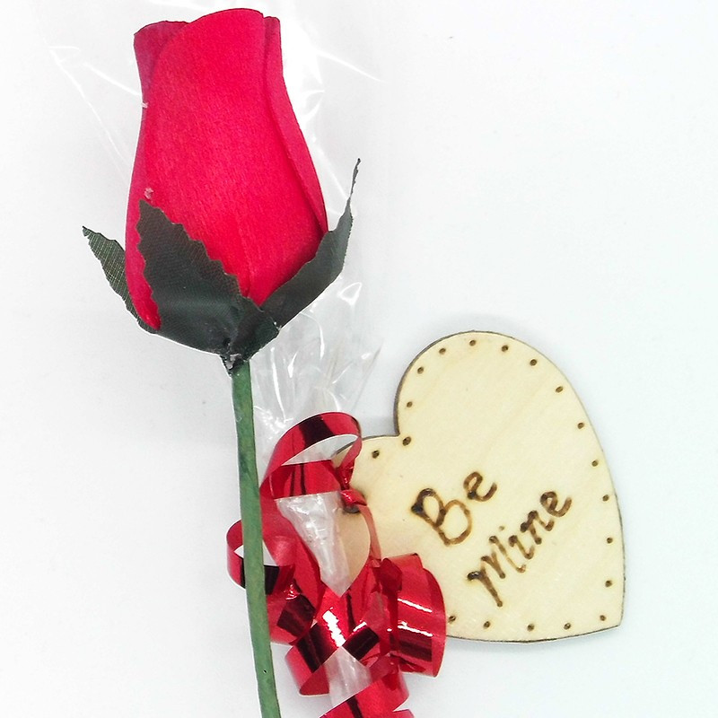 Single Wooden Rose - Red - Be Mine