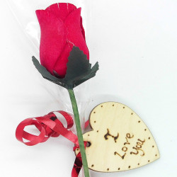 Single Wooden Rose - Red -...