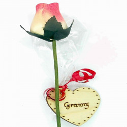 Single Wooden Rose - White & Red - Granny