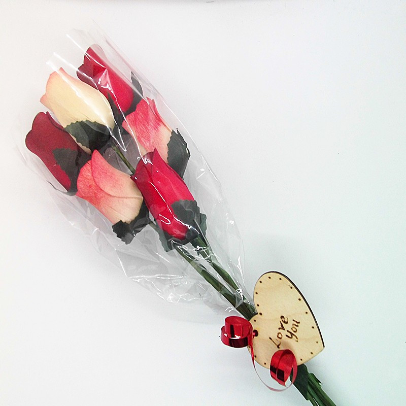 Wooden Rose Bouquet - Red & White - Love You