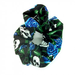 Blue Rose Skull Scrunchie