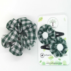 School Gingham Hair Accessories - Forest Green