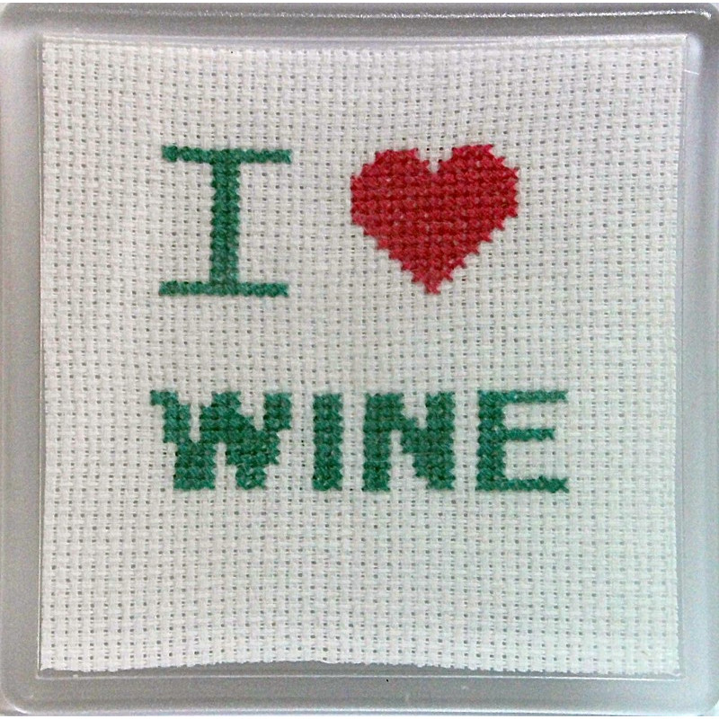 Cross stitch Coaster - I Love Wine