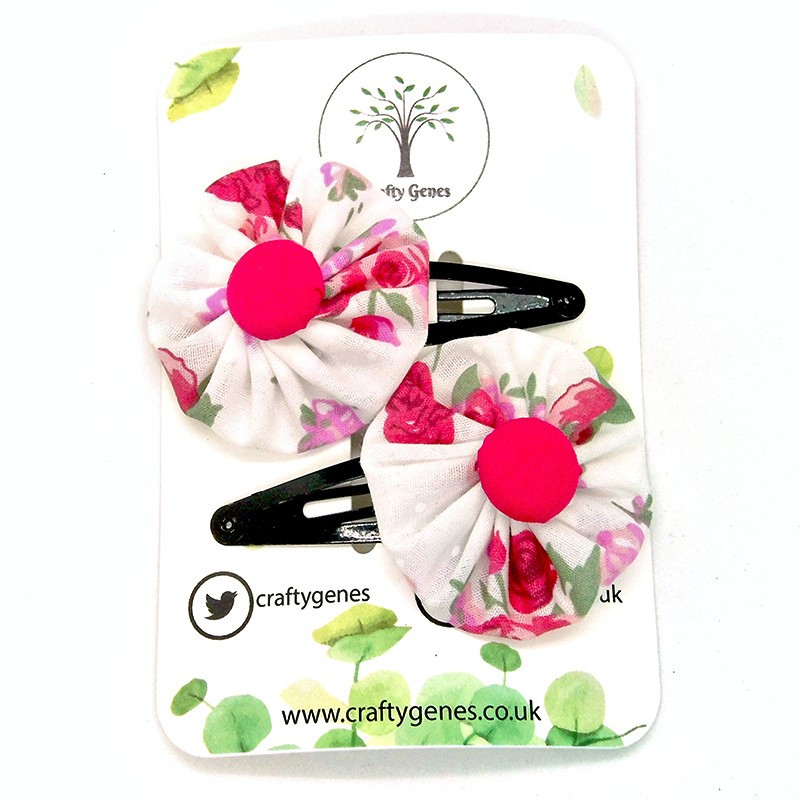 White & Pink Floral Hair Clips