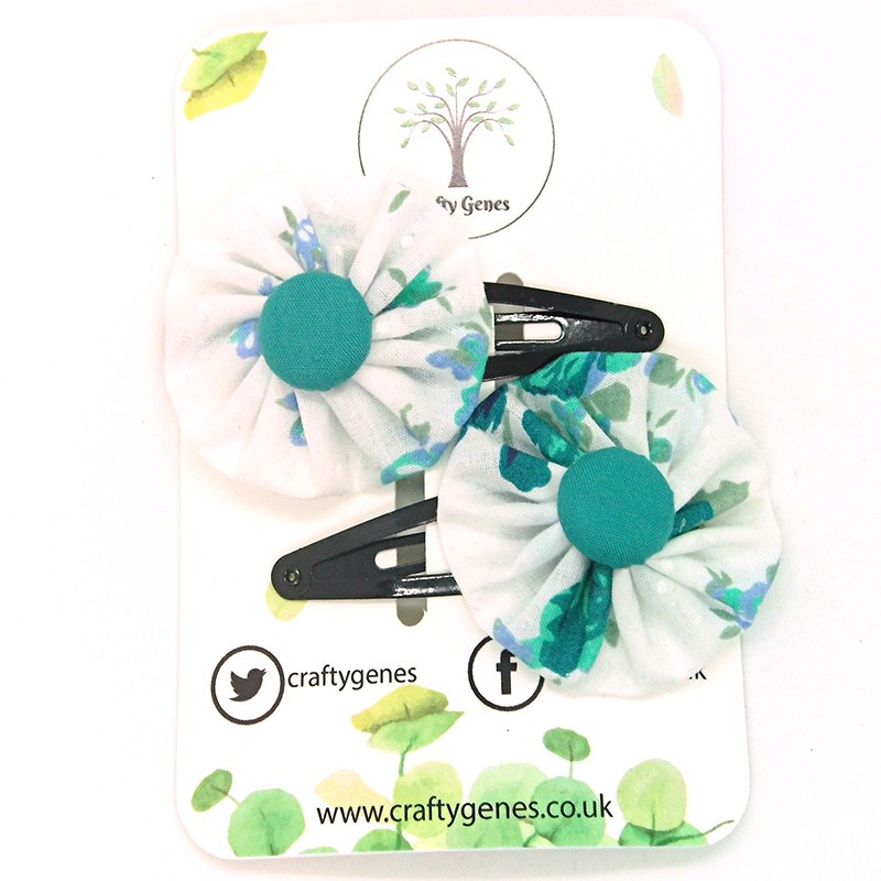 Teal Floral Hair Clips