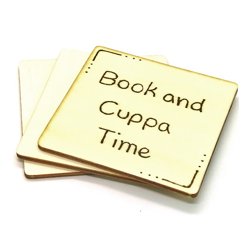 Wooden Coaster - Book and Cuppa Time