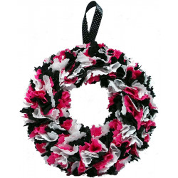 12cm Fabric Wreath with lights - Black, Pink, White
