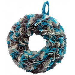 12cm Fabric Wreath with lights - Blue, Cream, Grey