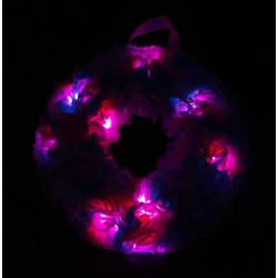 12cm Fabric Wreath with lights - Blue, Pink, White