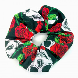 Green Red Rose Skull Scrunchie