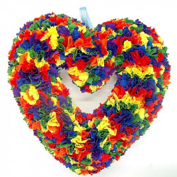25cm Fabric Heart Wreath with lights - Rainbow
