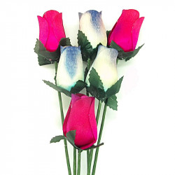 Wooden Rose Bouquet - Hot Pink & White/Blue