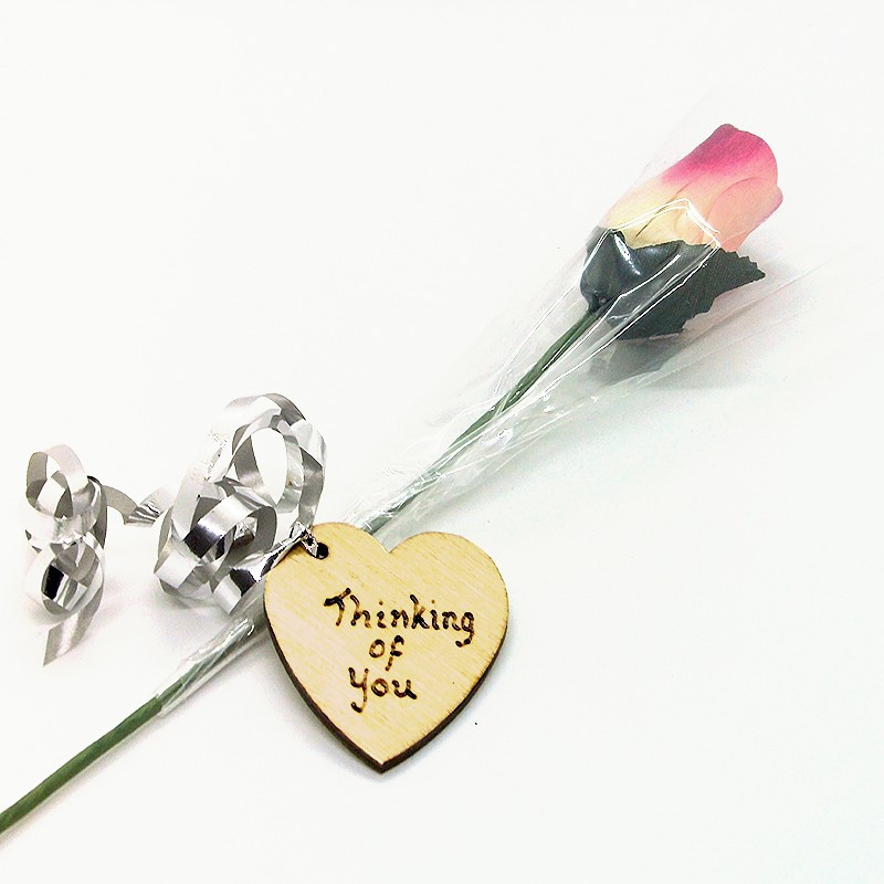 Single Wooden Rose - Pink and White - Thinking of You