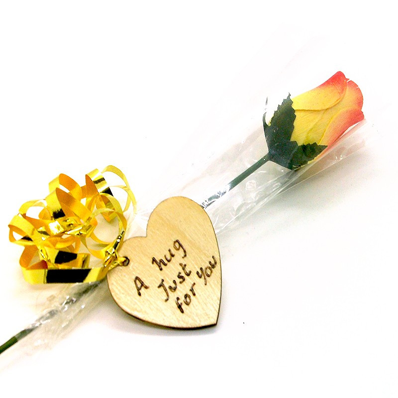 Single Wooden Rose - Yellow and Orange - A Hug Just For You