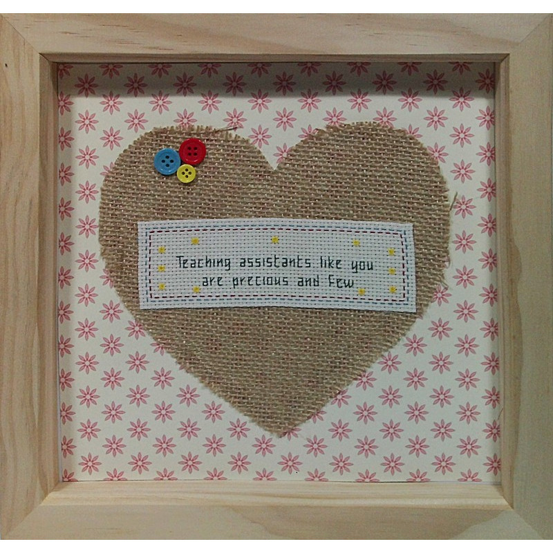Framed Cross stitch - Thank You Teaching Assistant - Pink Flower