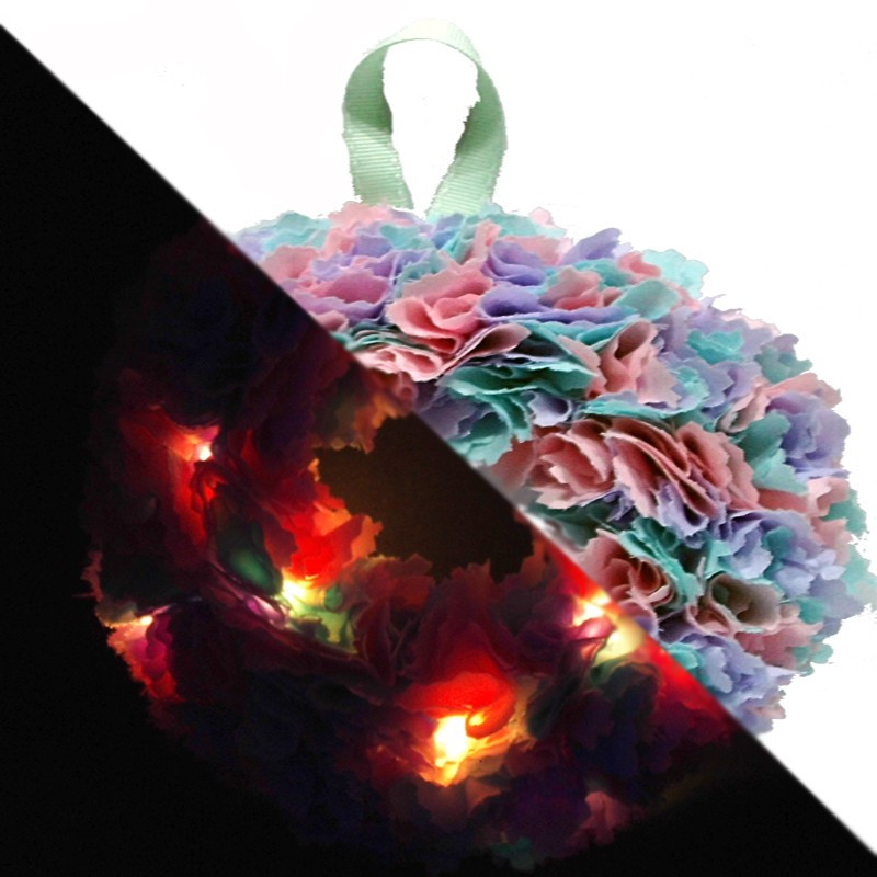 12cm Fabric Wreath with lights - Purple, Mint, Pink