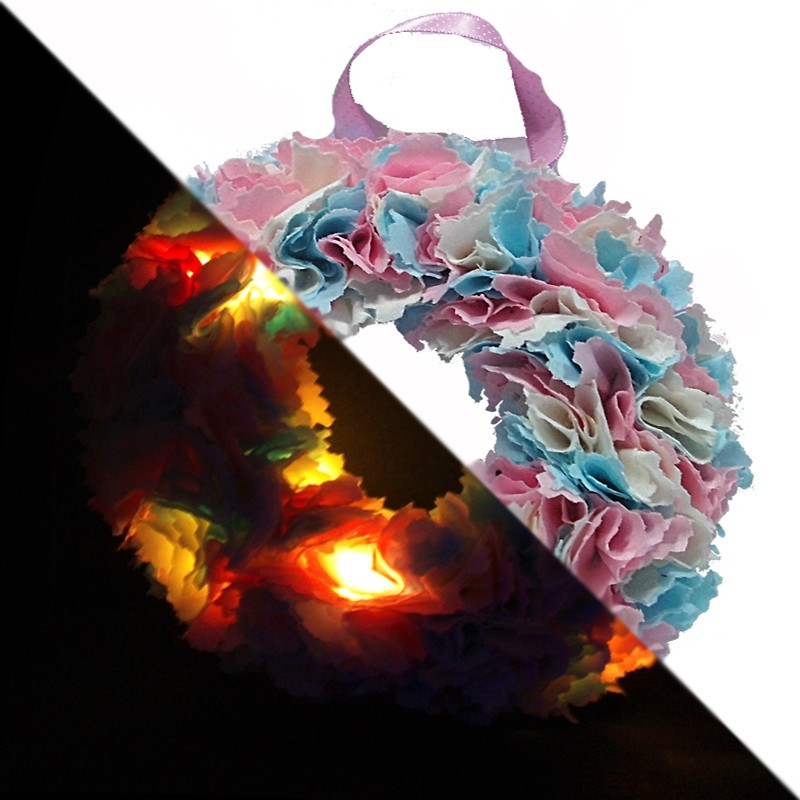 12cm Fabric Wreath with lights - Pink, Blue, Cream, Pastel