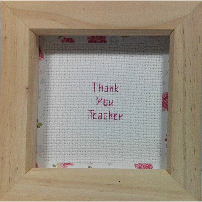 Framed Cross stitch - Thank You Teacher - Pink