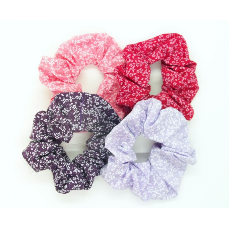 Set of 4 Pink & Purple Floral Scrunchies
