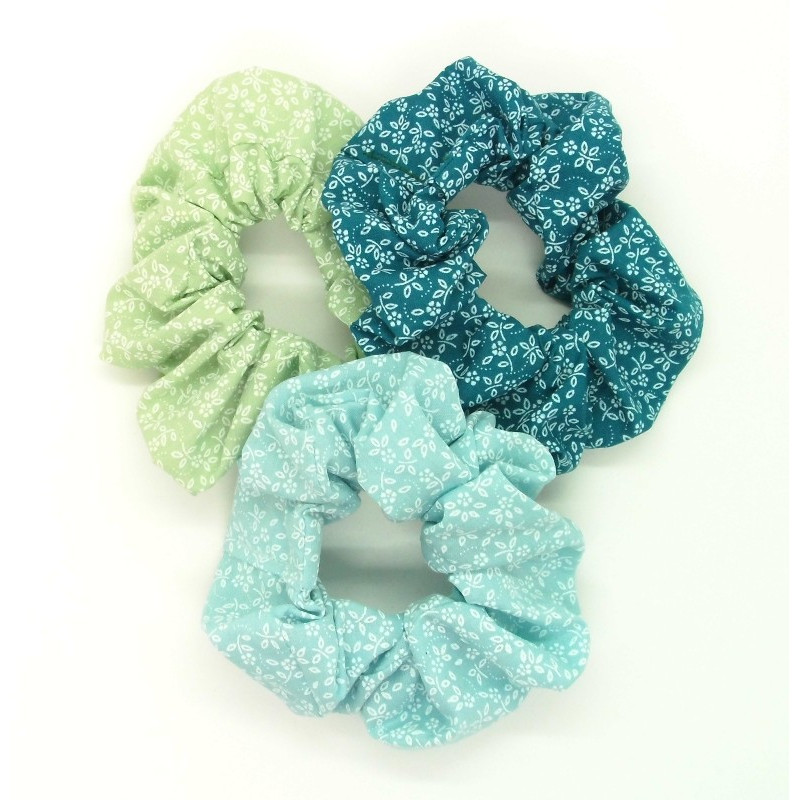 Set of 3 Floral Scrunchies - Greens