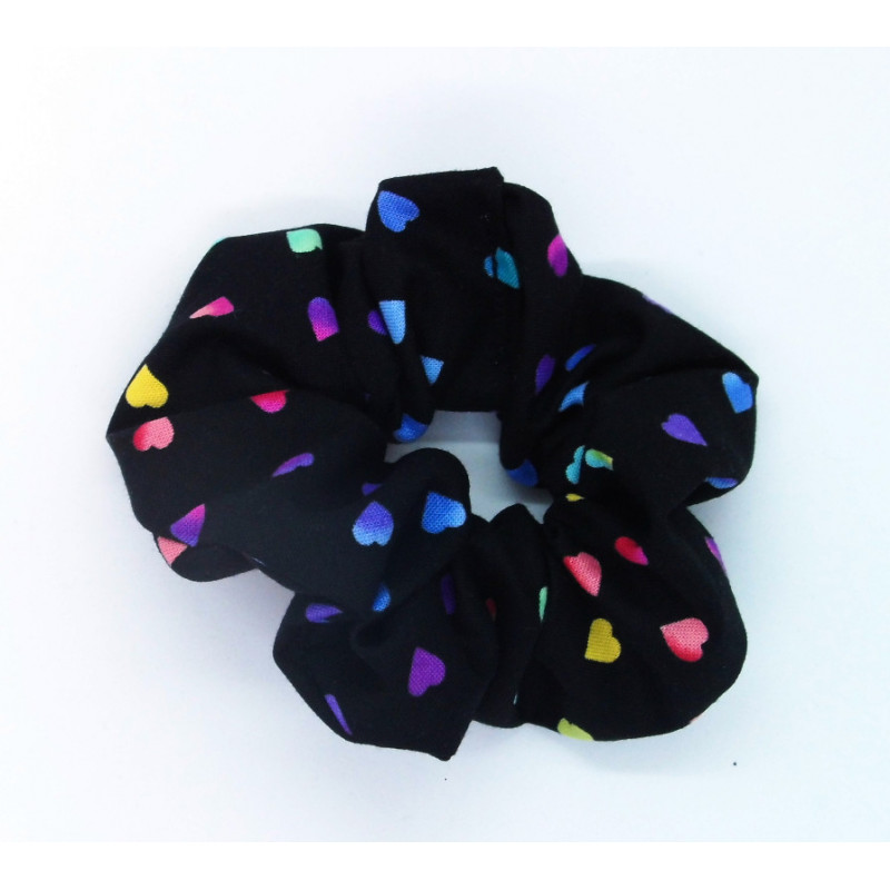 Black Rainbow Hearts Scrunchies