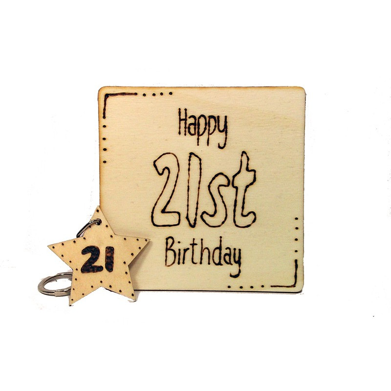 2 Piece Gift Set - 21st Birthday Coaster & Keyring