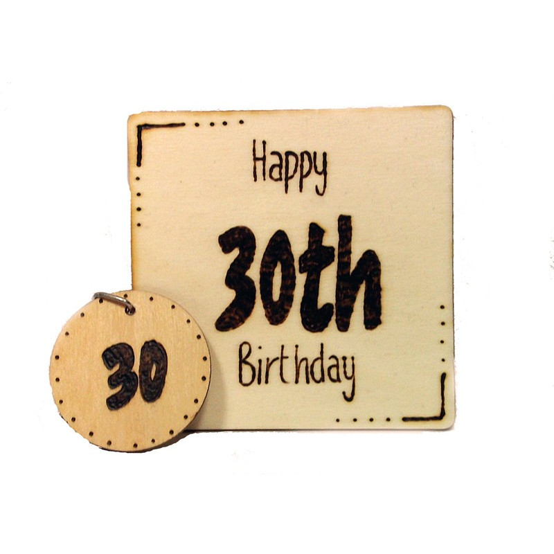 2 Piece Gift Set - 30th Birthday Coaster & Keyring