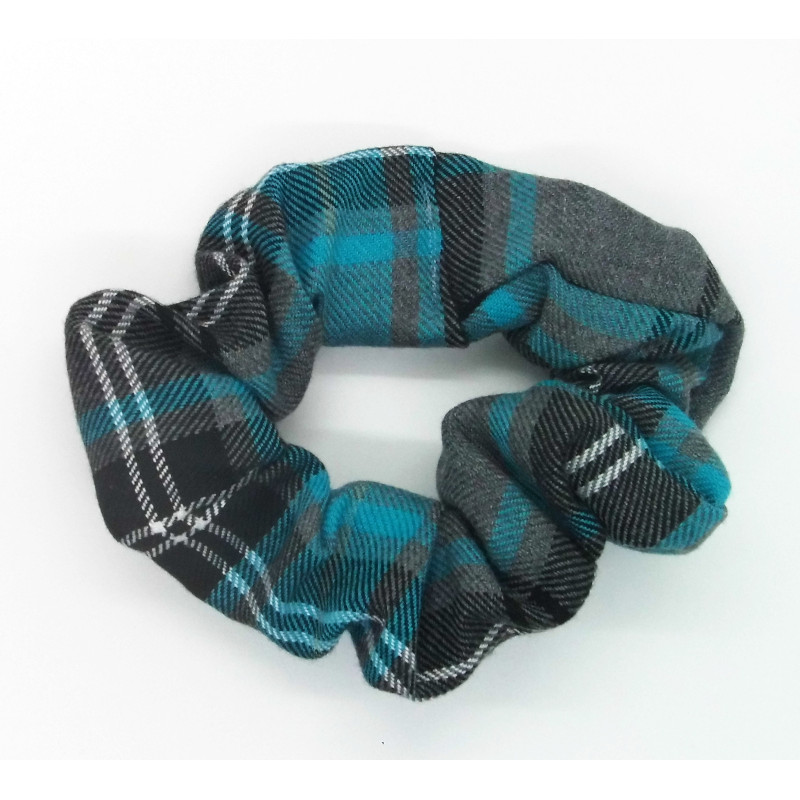 Turquoise and Grey Tartan Scrunchie