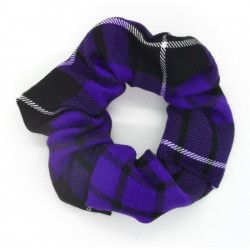 Purple, Black and White Tartan Scrunchie