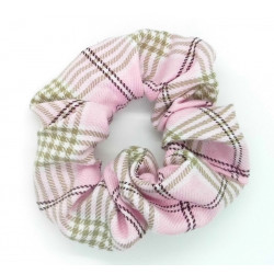 Pink, Brown, White and Wine Small Pattern Tartan Scrunchie