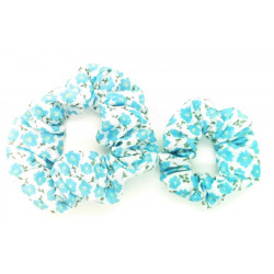 White & Blue Floral Mother and Daughter Matching Scrunchie Set