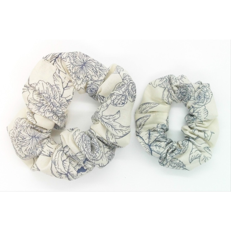 Cream Peony Mother and Daughter Matching Scrunchie Set