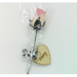 Single Wooden Rose - White and Pink - Mummy