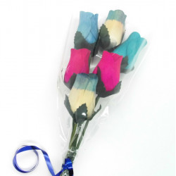Wooden Rose Bouquet - Pink, Blue & White