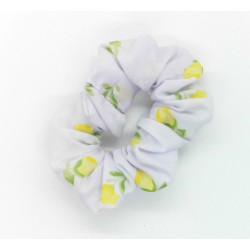White and Yellow Floral Mini Scrunchie