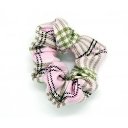 Pink, Brown, White & Wine Small Pattern Tartan Mini Scrunchie