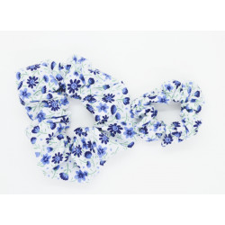 White & Blue Floral Mother and Daughter Matching Scrunchie Set
