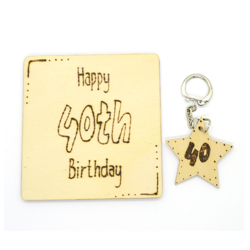2 Piece Gift Set - 40th Birthday Coaster & Keyring