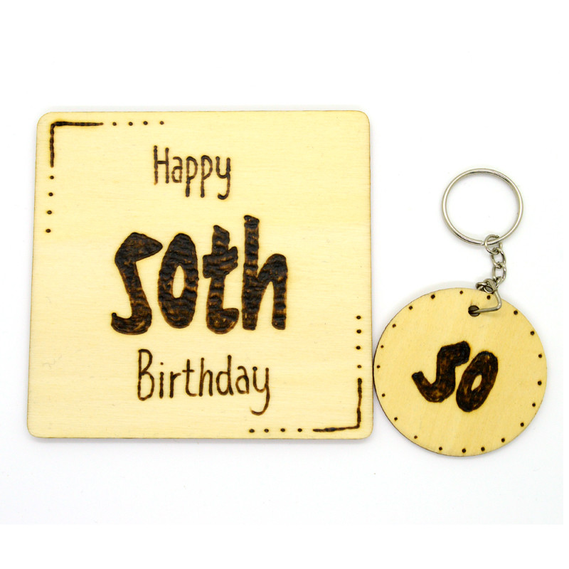 2 Piece Gift Set - 50th Birthday Coaster & Keyring