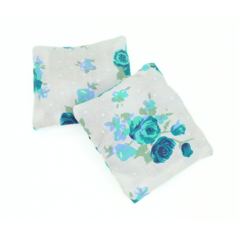 Set of 2 Mini Lavender Pillows - White & Teal Floral