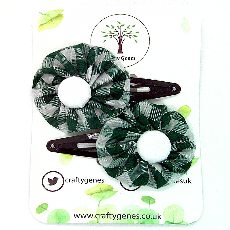 Forest Green Gingham Hair Clips