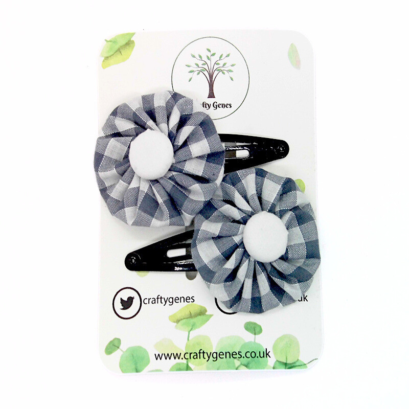Grey Gingham Hair Clips
