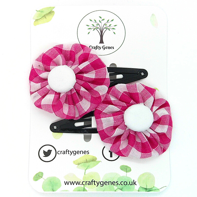 Cerise Gingham Hair Clips