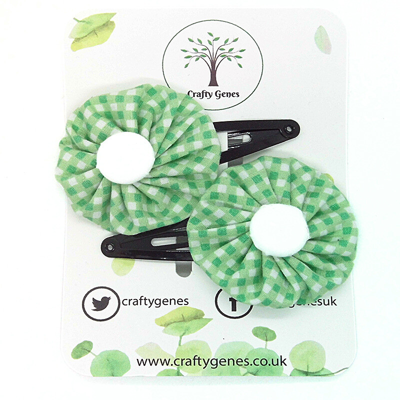Mint Gingham Hair Clips