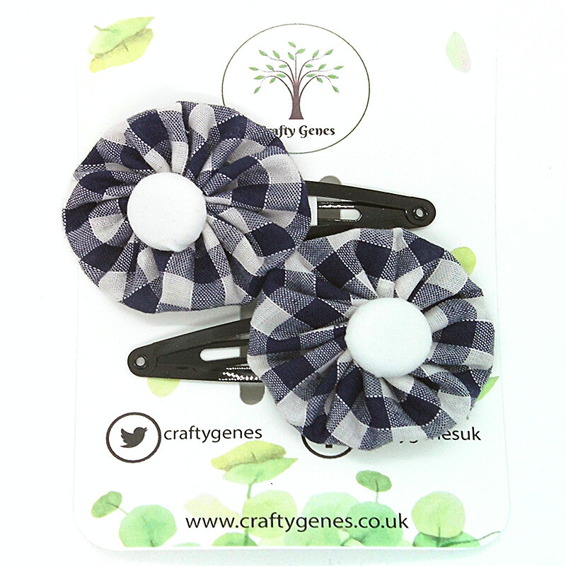 Navy Gingham Hair Clips