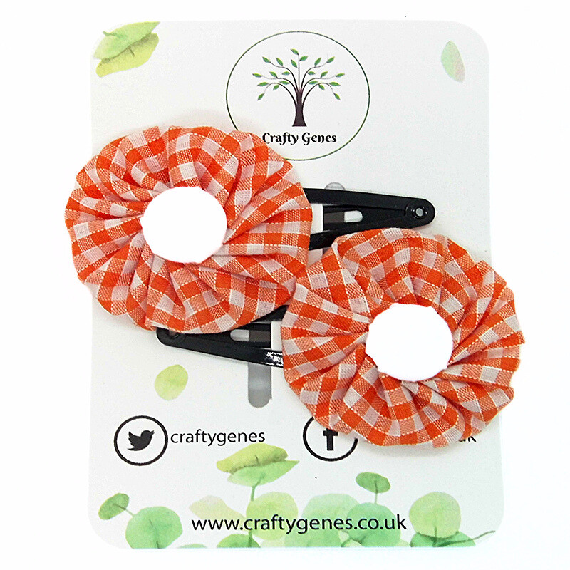 Orange Gingham Hair Clips