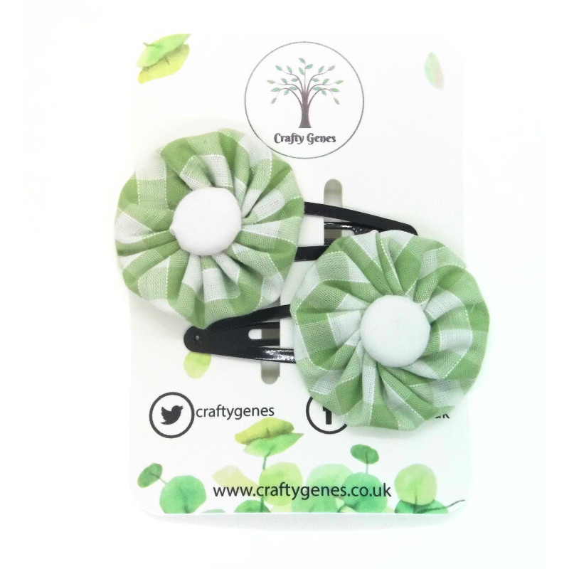 Lime Green Gingham Hair Clips