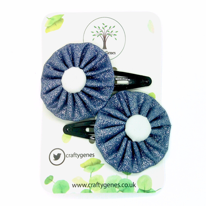 Denim Glitter Hair Clips