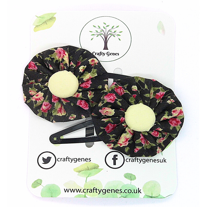 Black Ditsy Floral Hair Clips